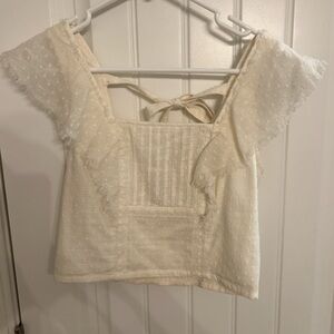 True Craft Cream Swiss Dot Ruffle Crop Camisole